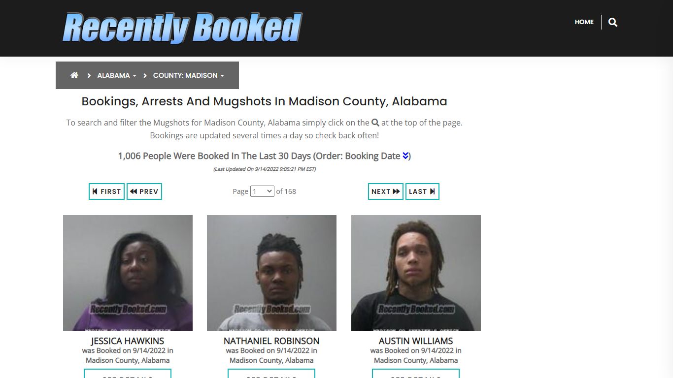 Bookings, Arrests and Mugshots in Madison County, Alabama